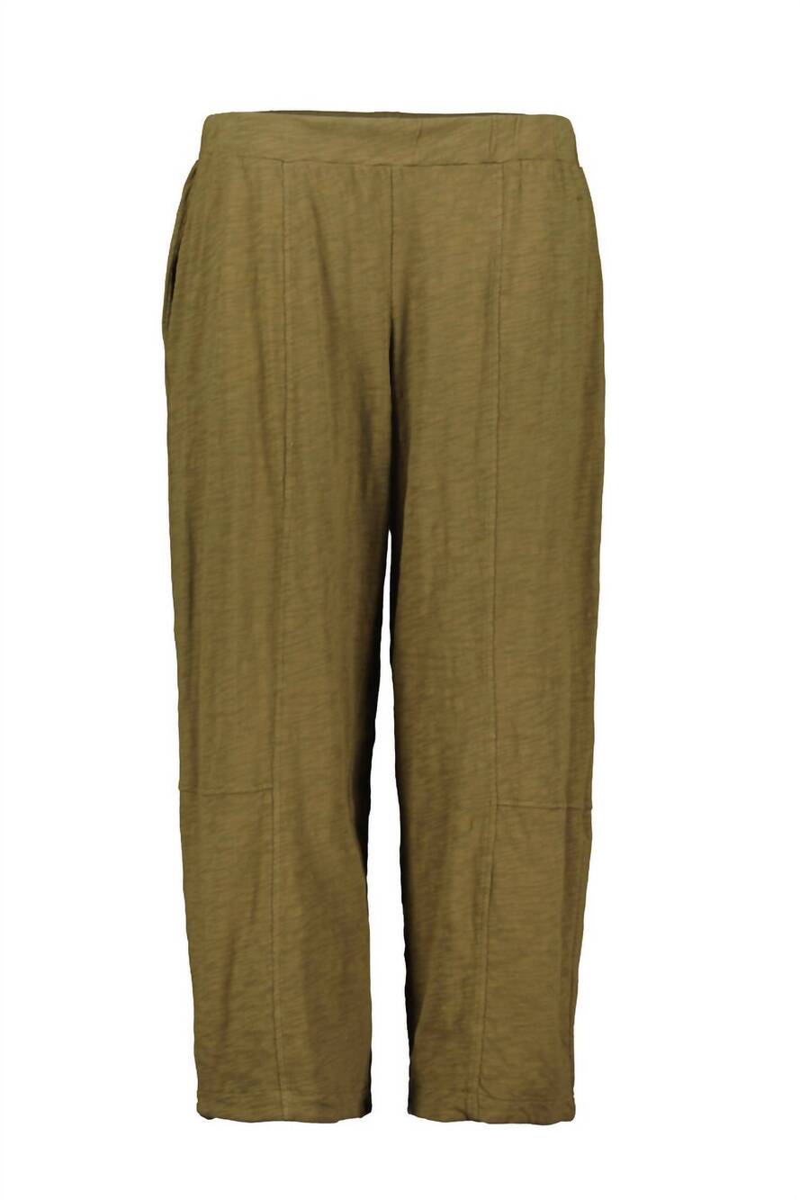 NEW MODODOC women's elastic waist gauze lantern barrel cut pants in shadow fern
